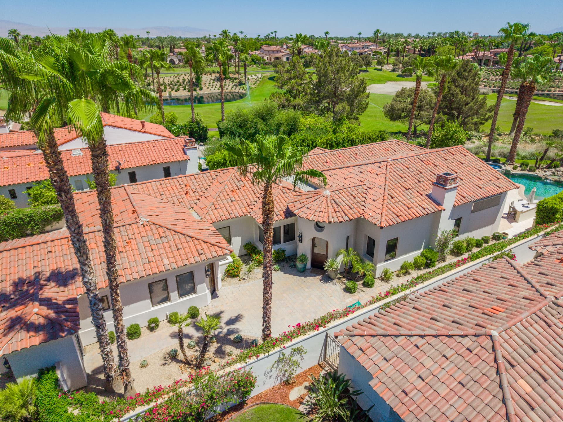 Twilight exterior of the luxury desert residence